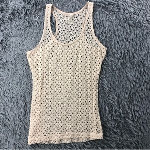 Pretty Rebellious Tank Top Womens Medium cream Open Crotchet Shirt